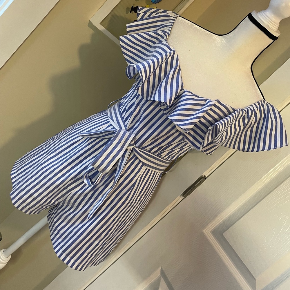 Cutie Blue & White Striped Romper - Picture 2 of 6